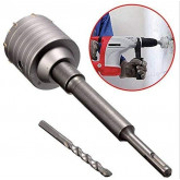 65 mm Grey Concrete Wall Drill Bit Hole Saw Cutter And 300 mm Connecting Rod with Wrench for Brick Cement Stone|TopTools.in