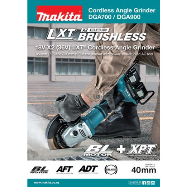 Makita DGA700 Cordless Angle Grinder 180 mm (7″) 18V X2 | TopTools.in